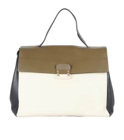 Tricolor Satchel, Leather, Black/Cream, BG1921,2*